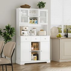 Homfa 3 Drawer Large Kitchen Pantry with Glass Door, Freestanding Storage Cabinet with Wine Compartment, White Large Kitchen Pantry, Microwave Shelf, Freestanding Storage Cabinet, Shelf White, Large Kitchen, Kitchen Cooking, Cooking Kitchen